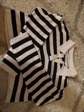 hazel Black and White Striped Polo Sweater